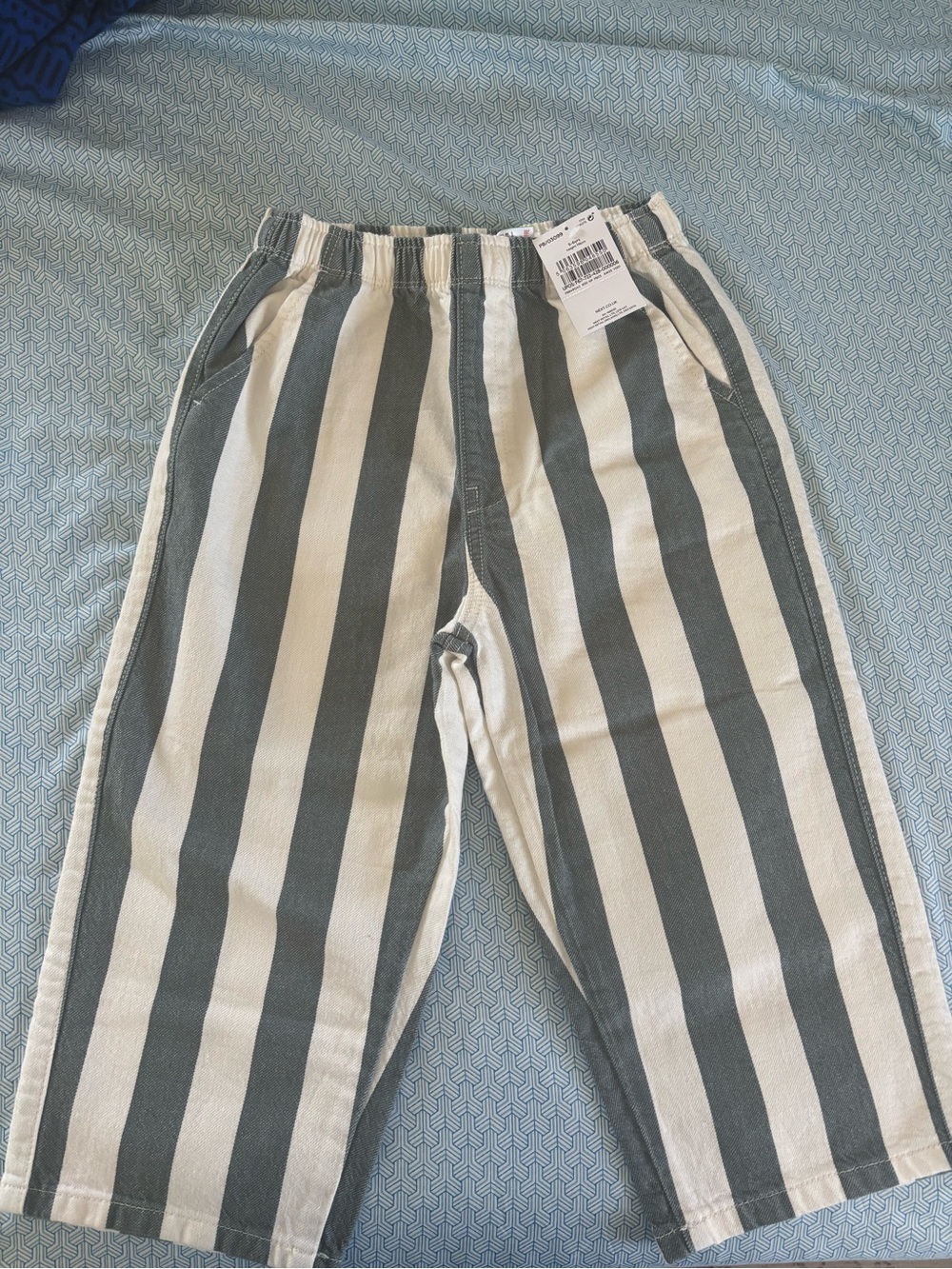 next Vertical Striped Relaxed Pants in Gray and Cream